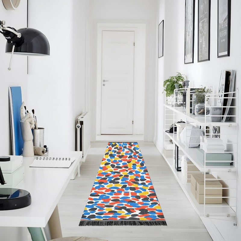 Bedroom Runner Rug Washable Non Skid Bathroom Rug Tassel Floor Carpet for Hallways Entryway Office Home Decor Geometric Pattern Vector Illustration - Image 2