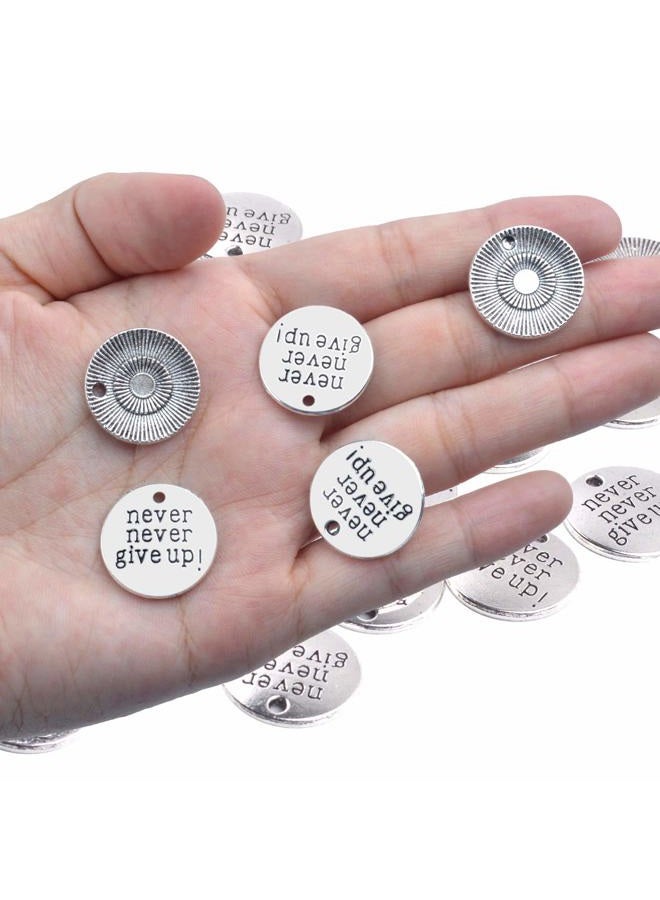 Aylifu 30 PCS of Alloy Inspirational Words Message Charm Pendants"never never give up" for Crafting Bracelet Necklace Jewelry Making Accessory - Image 5
