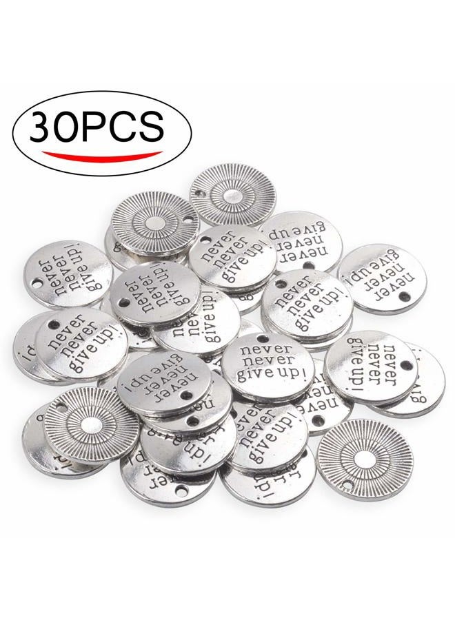Aylifu 30 PCS of Alloy Inspirational Words Message Charm Pendants"never never give up" for Crafting Bracelet Necklace Jewelry Making Accessory - Image 2