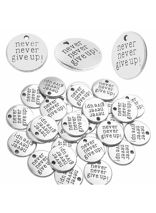 Aylifu 30 PCS of Alloy Inspirational Words Message Charm Pendants"never never give up" for Crafting Bracelet Necklace Jewelry Making Accessory - Image 1
