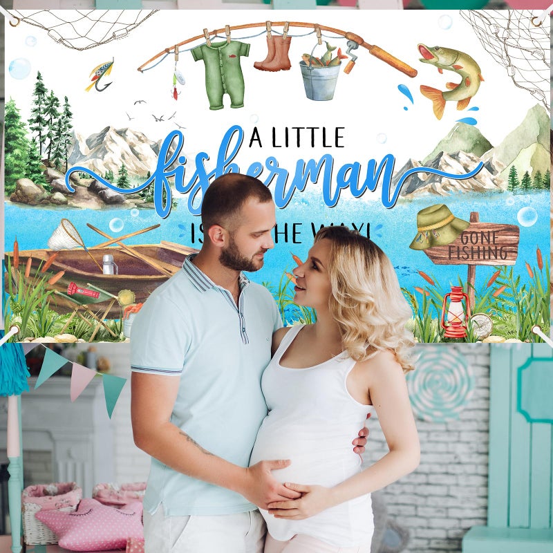 Avezano Fishing Baby Shower Backdrop A Little Fisherman is on The Way Party Decorations Banner Gone Fishing Baby Shower Party Background for Boys 6 x 3.6 ft - Image 5