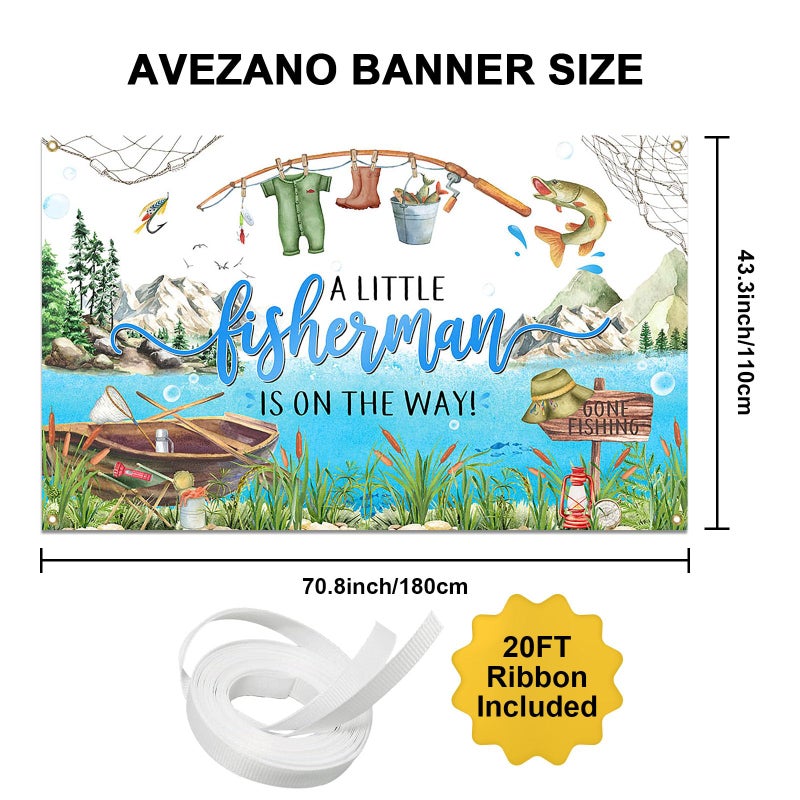 Avezano Fishing Baby Shower Backdrop A Little Fisherman is on The Way Party Decorations Banner Gone Fishing Baby Shower Party Background for Boys 6 x 3.6 ft - Image 3