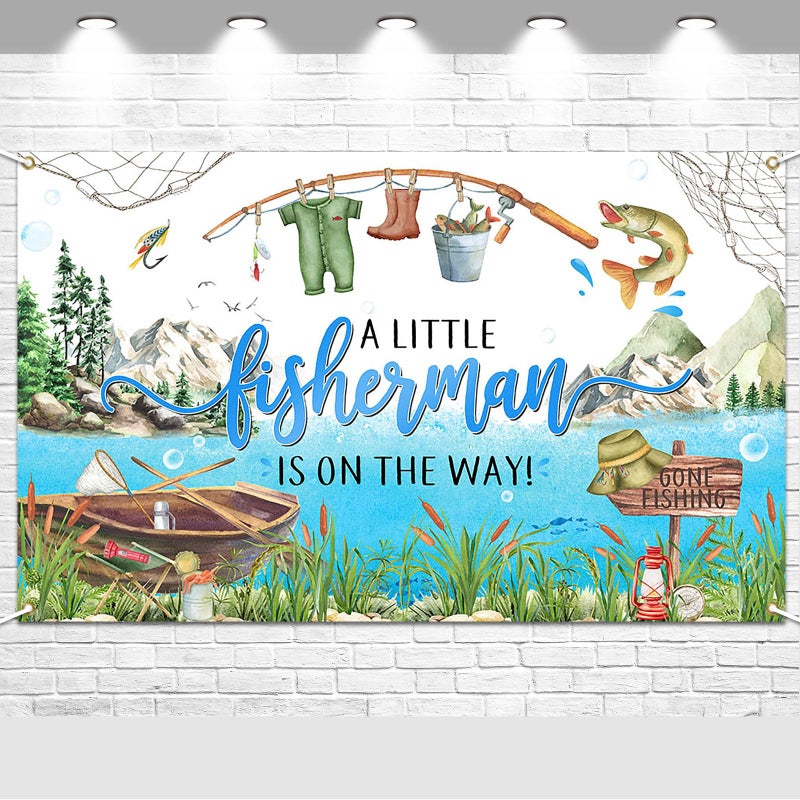 Avezano Fishing Baby Shower Backdrop A Little Fisherman is on The Way Party Decorations Banner Gone Fishing Baby Shower Party Background for Boys 6 x 3.6 ft - Image 1