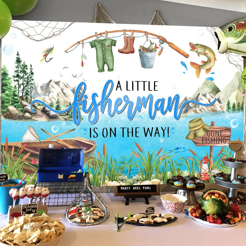 Avezano Fishing Baby Shower Backdrop A Little Fisherman is on The Way Party Decorations Banner Gone Fishing Baby Shower Party Background for Boys 6 x 3.6 ft - Image 2