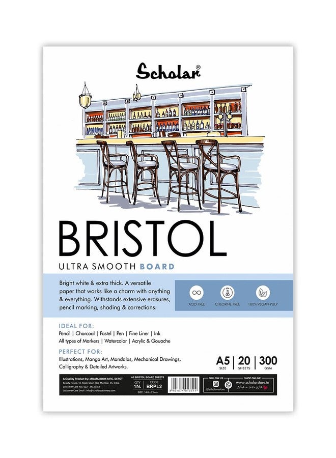 Scholar Bristol Board Loose Sheets – 300 GSM Heavyweight Smooth Drawing Paper | Premium Art Sheets for Illustration, Pencil, Ink, Marker & Mixed Media (A5) - Image 1