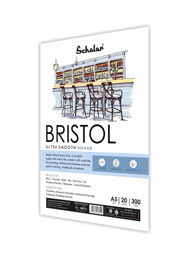 Scholar Bristol Board Loose Sheets – 300 GSM Heavyweight Smooth Drawing Paper | Premium Art Sheets for Illustration, Pencil, Ink, Marker & Mixed Media (A5) - Image 2