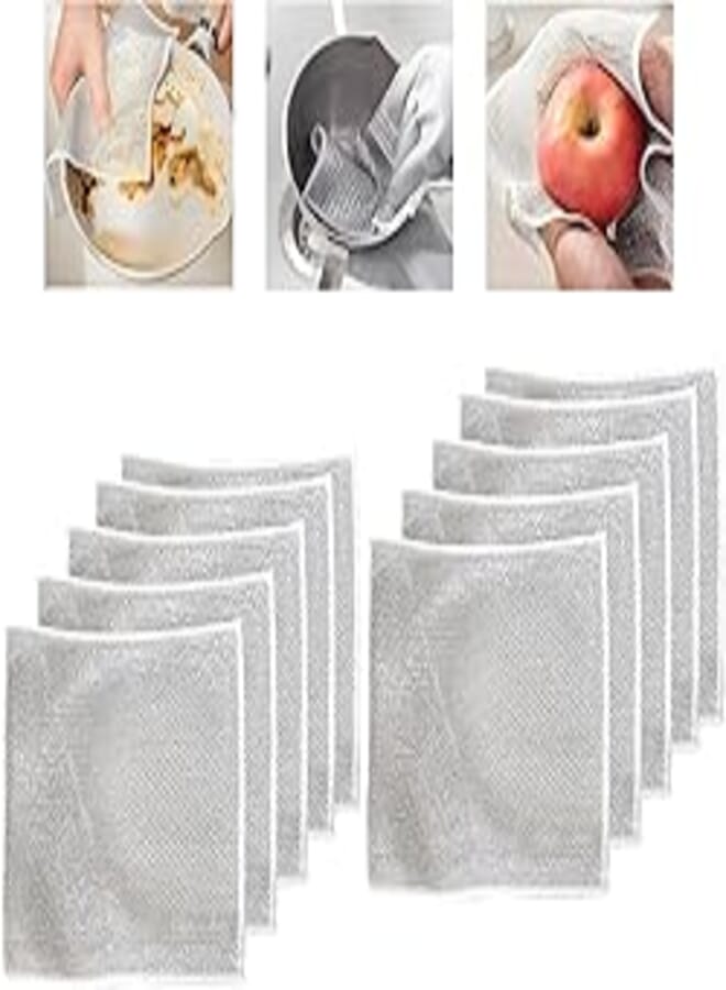 Multipurpose Wire Dishwashing Rags for Wet and Dry, Reusable Kitchen Cleaning Towels Dish Cloths, Lint Free Streak Free Washable Duster Cloth, Multifunctional Wire Cleaning Cloths for Kitchen (10) 