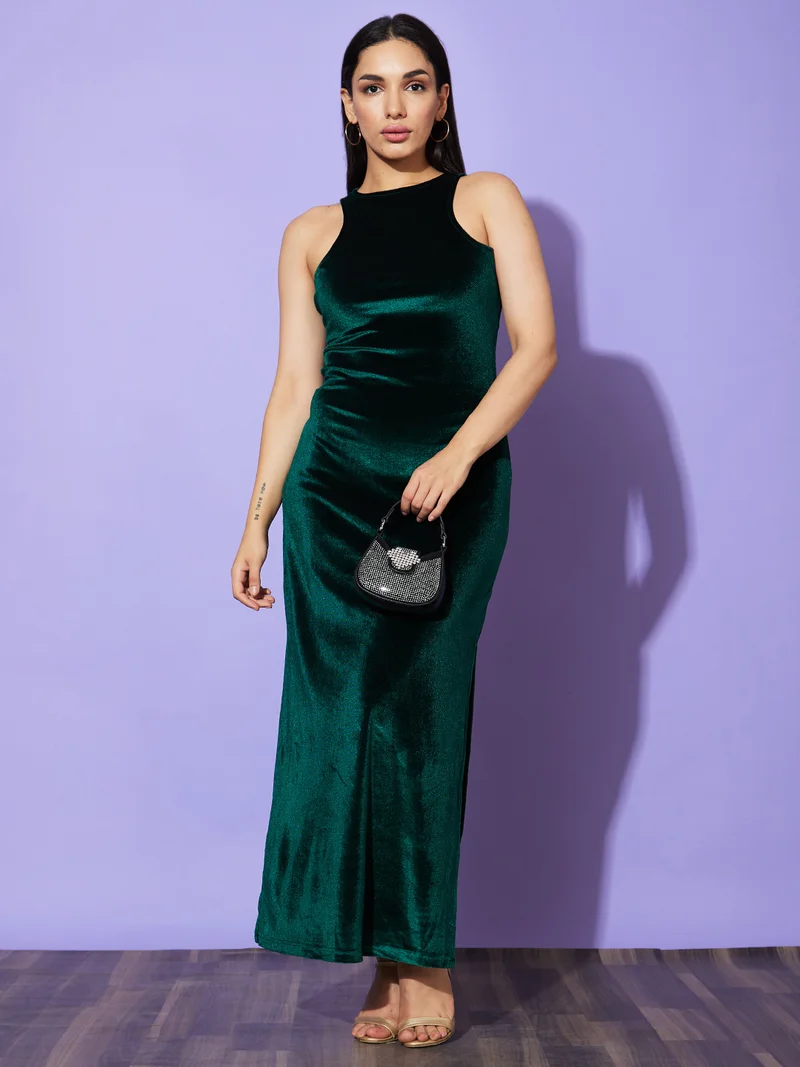 جلو باص فستان سهرة ماكسي مخملي ضيق نسائي من جلوبس