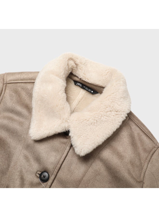 Zara women's Minimalist Trendy Sweet Short Faux Fur Collar Jacket - Cozy & Warm - Image 4