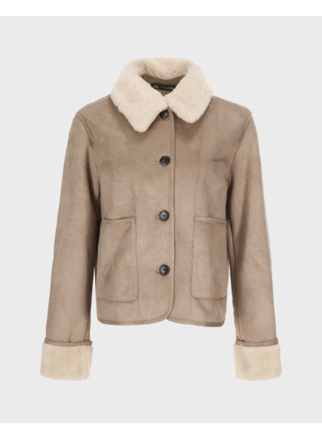 Zara women's Minimalist Trendy Sweet Short Faux Fur Collar Jacket - Cozy & Warm - Image 1