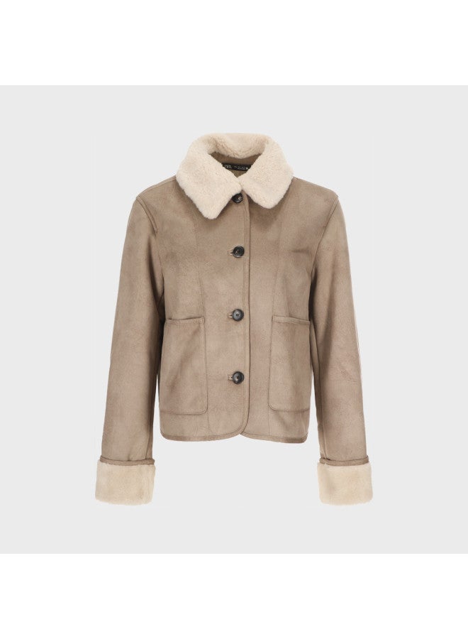 Zara women's Minimalist Trendy Sweet Short Faux Fur Collar Jacket - Cozy & Warm - Image 2