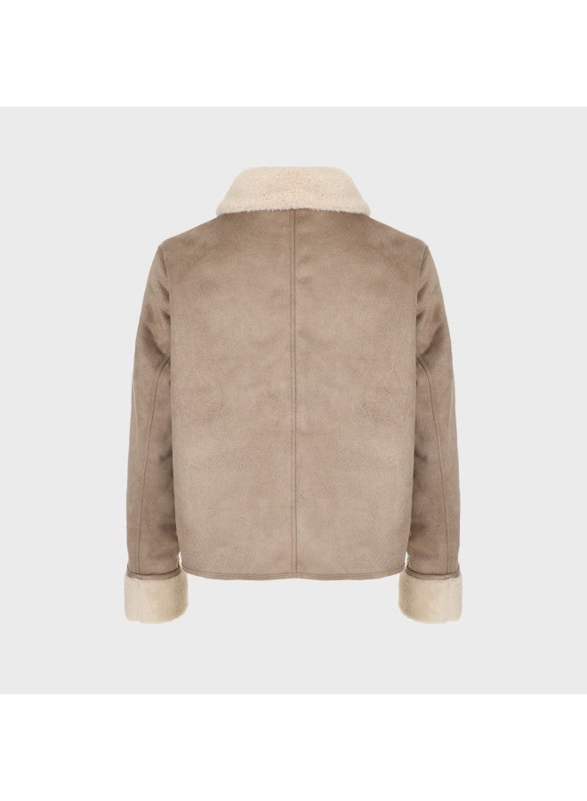 Zara women's Minimalist Trendy Sweet Short Faux Fur Collar Jacket - Cozy & Warm - Image 3