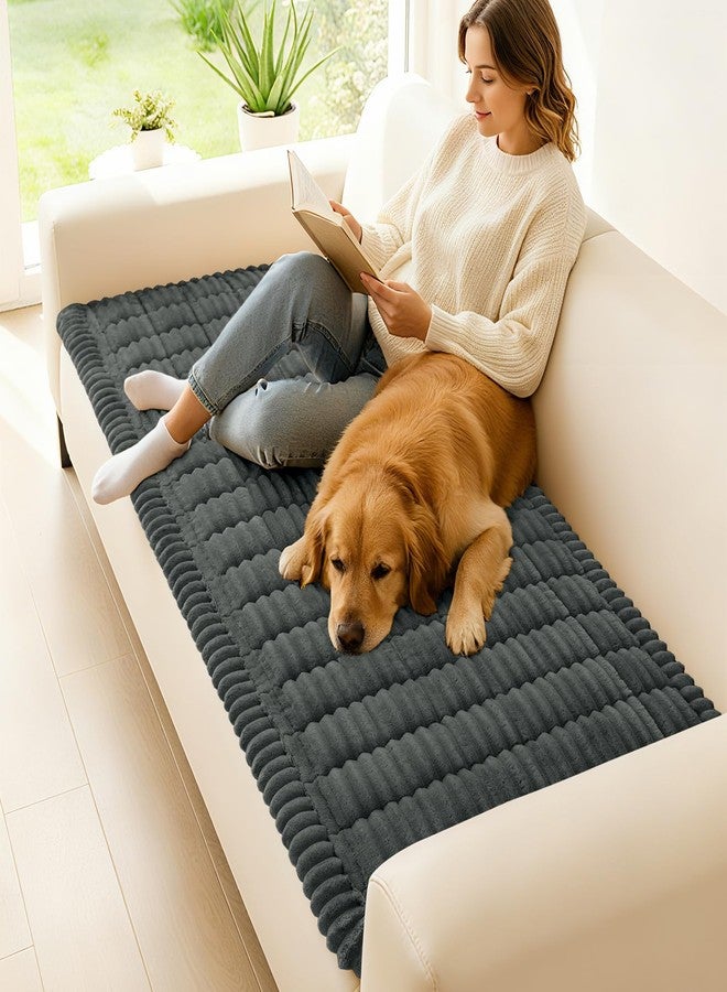 hyha Couch Covers for Dogs Washable, Non Slip Plush Dog Sofa Protectors, Fuzzy Pet Couch Covers for 3 Cushion Sofa Pet Friendly (Dark Grey, 27.6" x 88") - Image 2
