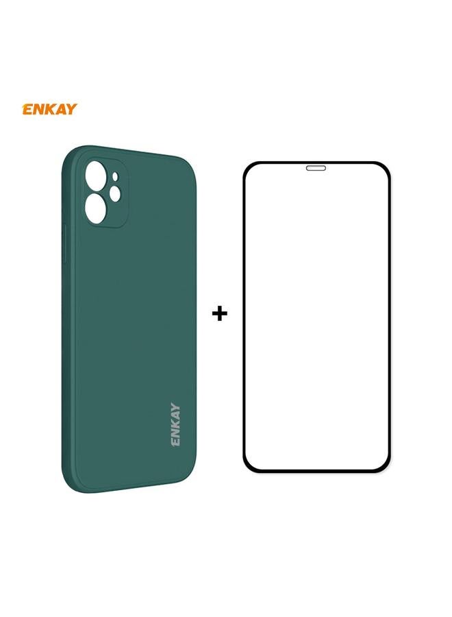 ENKAY Case For iPhone 12 mini Hat-Prince ENK-PC0672 Liquid Silicone Straight Edge Shockproof Case + 0.26mm 9H 2.5D Full Glue Tempered Glass Film - Image 1