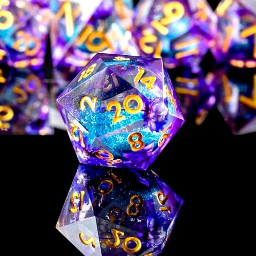 Role dice Liquid Core DND Dice Set 7pcs Sharp Edge Dice for Role Playing Dungeons and Dragons Ttrpg with Gift Box Handmade Resin DD Dice RPG Role Playing Games Dice SetPurple Flower - Image 5