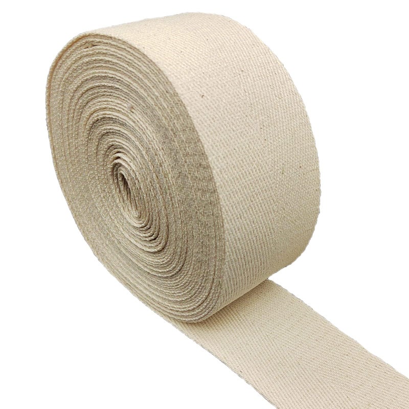 FUNORNAM 2Inch Wide Herringbone Cotton Rug Seam Ribbon Webbing Carpet Binding Trim Twill Tape for DIY Craft Sewing Handle Cloth Bag Handbag TotePurse 10Yards Natural