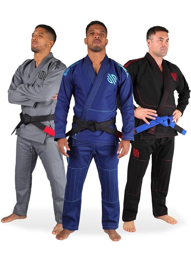 Sanabul  Sanabul Essential BJJ Gi for Men | Brazilian Jiu Jitsu Gi BJJ | Lightweight, Preshrunk Cotton Fabric | IBJJF Approved (Navy, A0)  - Image 1