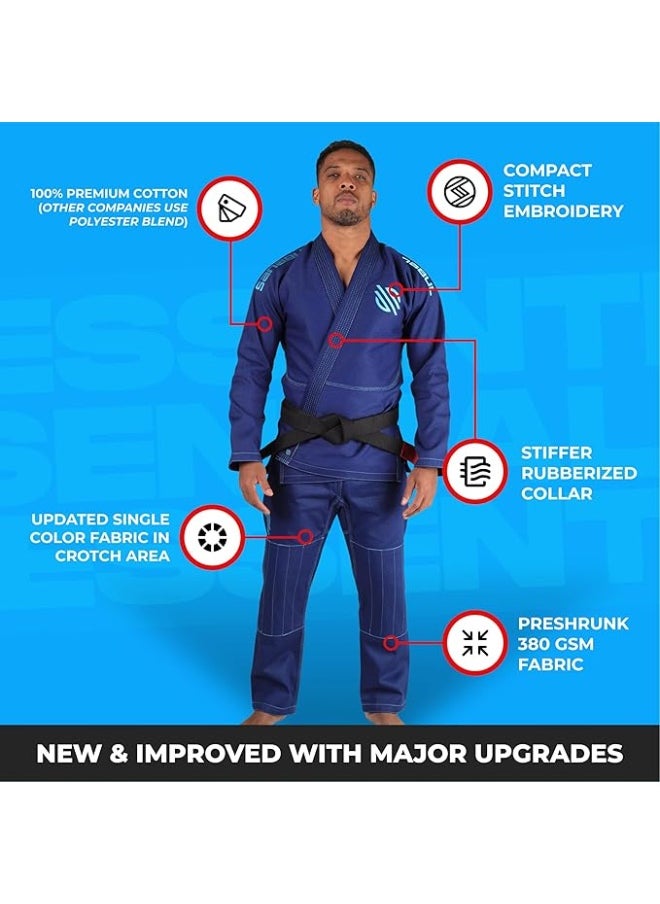 Sanabul  Sanabul Essential BJJ Gi for Men | Brazilian Jiu Jitsu Gi BJJ | Lightweight, Preshrunk Cotton Fabric | IBJJF Approved (Navy, A0)  - Image 4