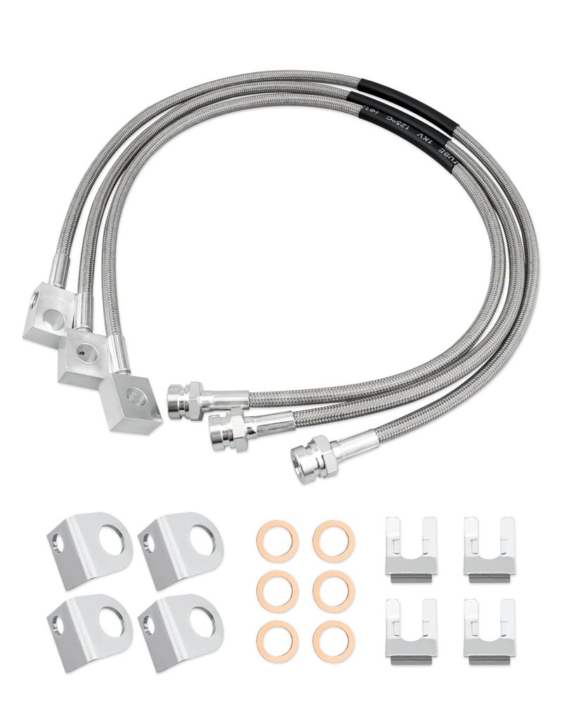 ANODZU 89715 Front & Rear Extended Brake Line Hose Kit Stainless Steel, Fit for Jeep Cherokee XJ 1984-2001 Wrangler TJ 1997-2006 TJ Unlimited 2004-2006 YJ 1987-1995 - Image 1