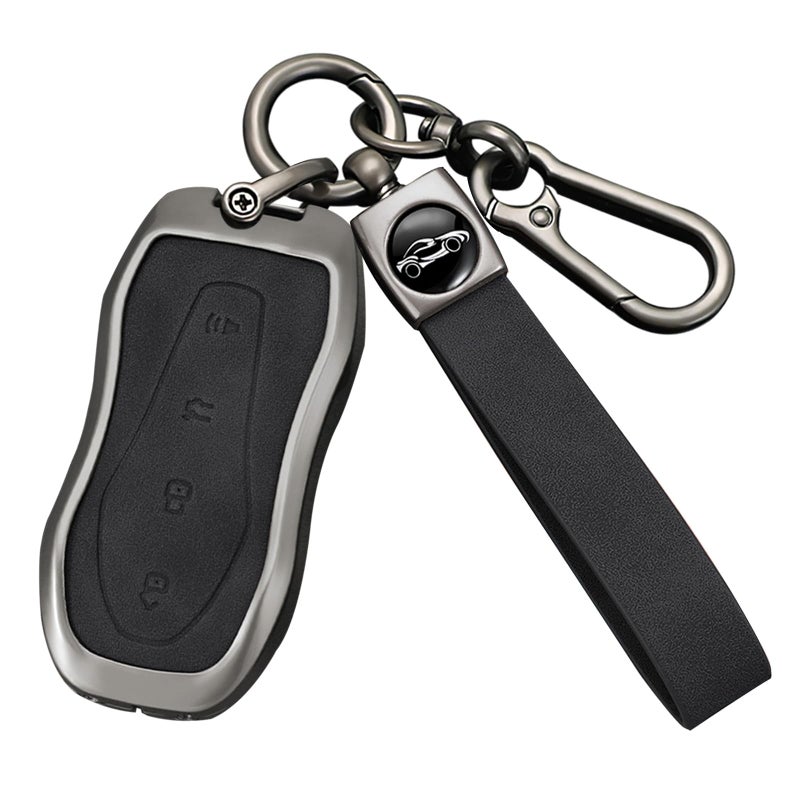 D Type Black Leather Zinc Alloy Key Fob Cover For Geely Coolray X6 Emgrand GX7 Smart Case - Image 2