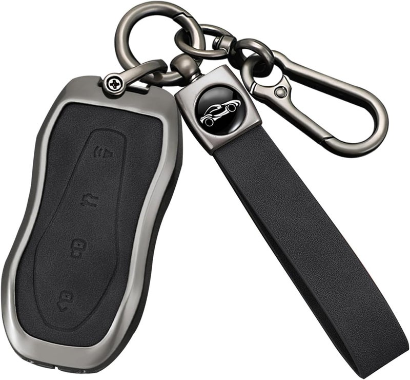 D Type Black Leather Zinc Alloy Key Fob Cover For Geely Coolray X6 Emgrand GX7 Smart Case - Image 1