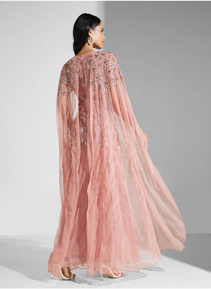 Amelia Rose Embellished Mesh Detailed Dress