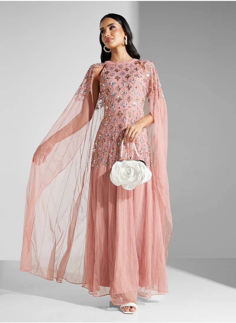 Amelia Rose Embellished Mesh Detailed Dress