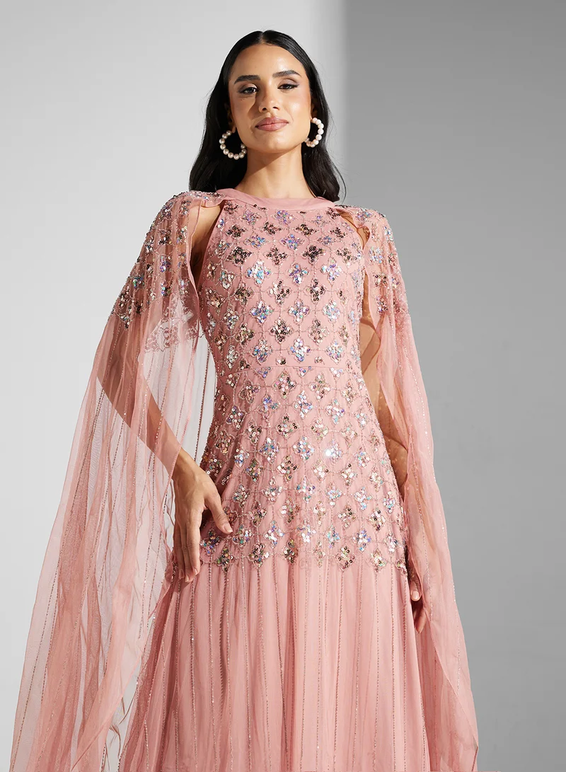اميليا روز Embellished Capelet Dress