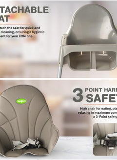 BAYBEE 2 in 1 Clento Baby High Chair for Kids, Baby Feeding Chair With 2 Height Adjustable, Footrest, Tray, Stand, 3 Point Safety Belt, Kids High Chair For Baby 6 Months To 3 Years - Grey  - Image 4
