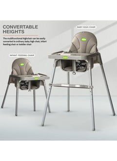 BAYBEE 2 in 1 Clento Baby High Chair for Kids, Baby Feeding Chair With 2 Height Adjustable, Footrest, Tray, Stand, 3 Point Safety Belt, Kids High Chair For Baby 6 Months To 3 Years - Grey  - Image 3