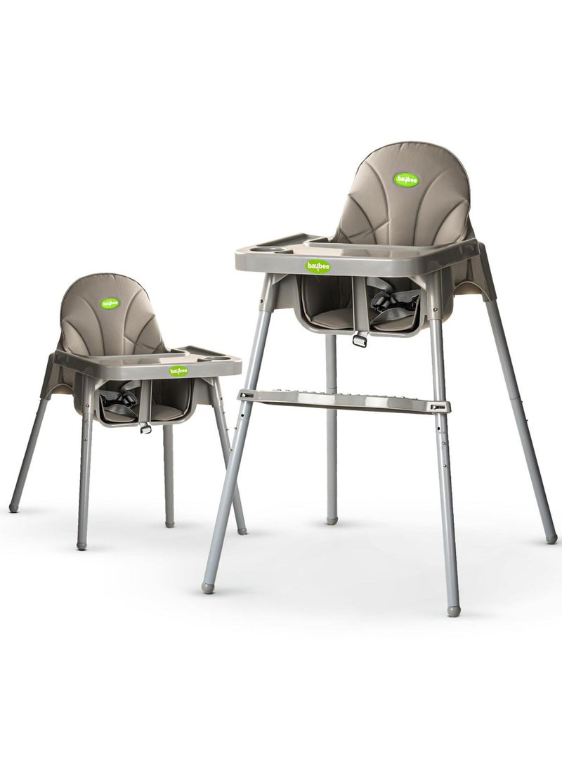 BAYBEE 2 in 1 Clento Baby High Chair for Kids, Baby Feeding Chair With 2 Height Adjustable, Footrest, Tray, Stand, 3 Point Safety Belt, Kids High Chair For Baby 6 Months To 3 Years - Grey - Image 1