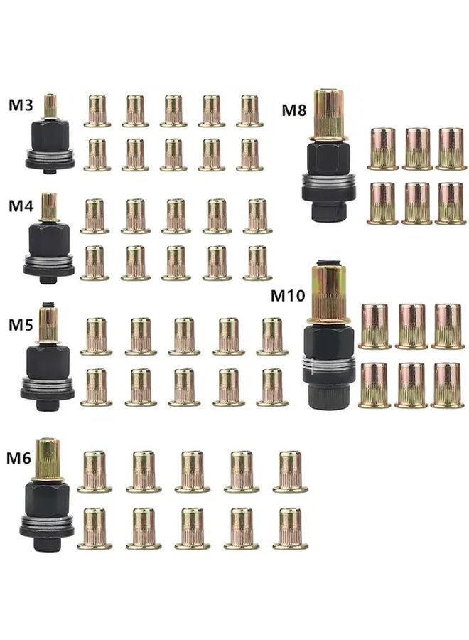 58 Pcs 3 In 1 Carbon Steel Riveting Tool Set Manual Rivet Gun Kit For M3 M10 Nuts - Image 1