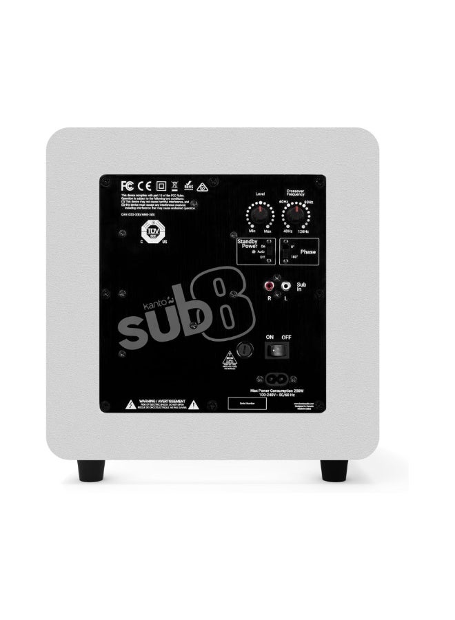 Kanto Audio SUB8 Sealed Powered Subwoofer, Matte White/White Grille - Image 2