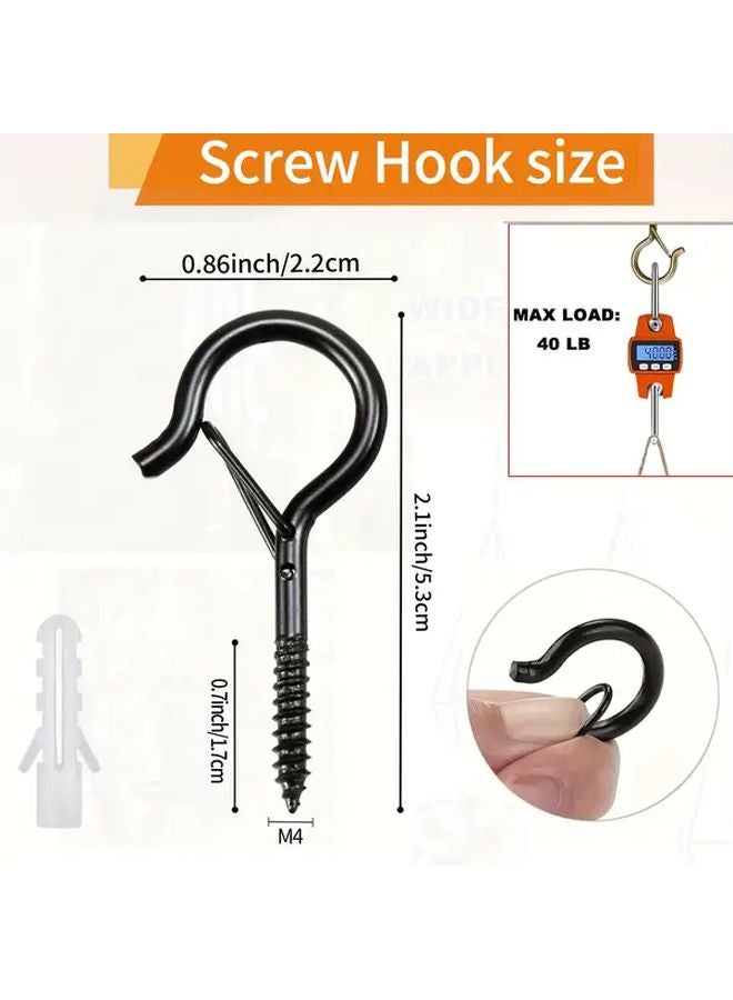 60PCS Black Q Shaped Hooks With Safety Buckle Heavy Duty Iron For Indoor Outdoor - Image 4