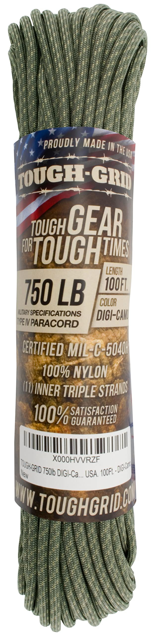TOUGH-GRID 750 Paracord Rope Nylon Parachute Cord, Made in USA Survival Kit, Outdoor Adventures, Camping, Tactical Gear & Emergency Supplies, Military Type IV Mil-Spec - Image 4
