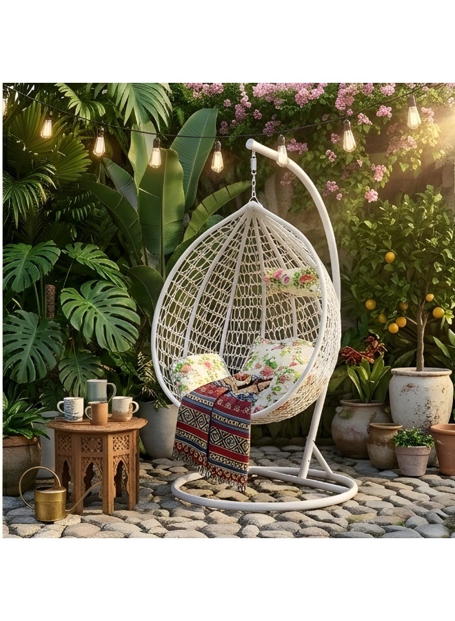 اي بي اكس هوم كرسي أرجوحة معلق من الخيزران والروطان من ABX HOME، مناسب للاستخدام الداخلي والخارجي، مع وسائد قابلة للغسل ومقاومة للأشعة فوق البنفسجية وإطار حديدي، مثالي للحديقة وغرفة المعيشة والفناء الخلفي. - Image 3