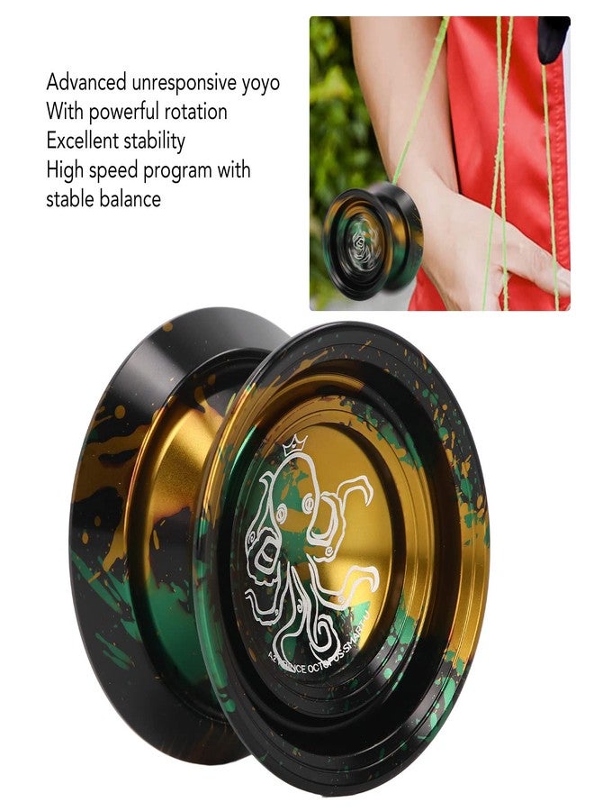 Focket Unresponsive Yoyo, Metal Yoyo for Adults Advanced Yoyo Players, Professional Yoyo with 3 Yoyo Strings Glove, Yoyo Ball for Kids Beginner Bind Return Trick Yoyo (Black Gold) - Image 3