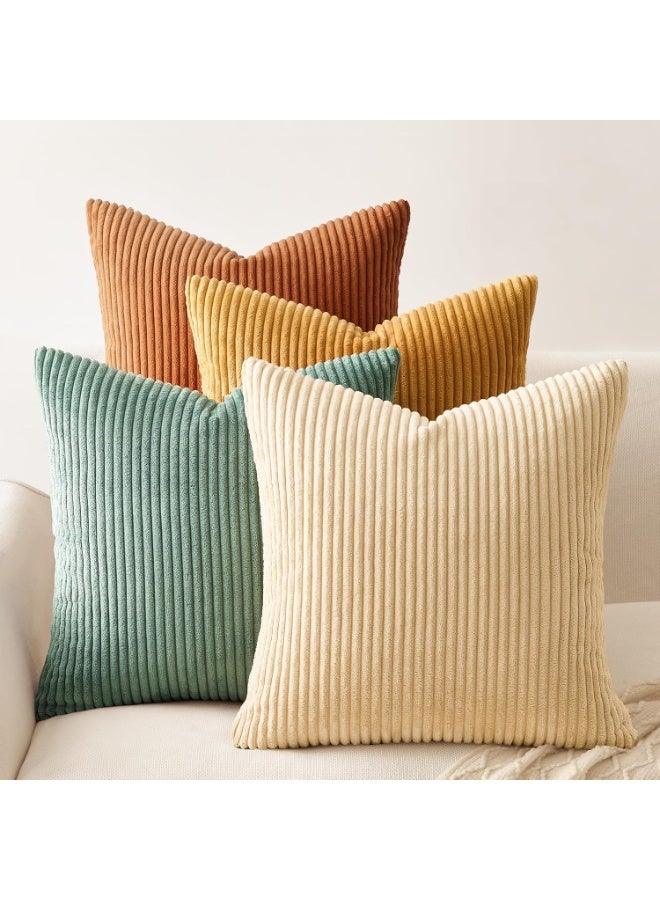 توب فينيل اغطية وسائد ديكورية، مجموعة من 4 قطع من المخمل الناعم بتصميم عصري مزدوج الجوانب، يمكن مزجها ومطابقتها لديكور المنزل الريفي بنمط بوهو (18 × 18 انش، برتقالي/ازرق مخضر) - Image 1