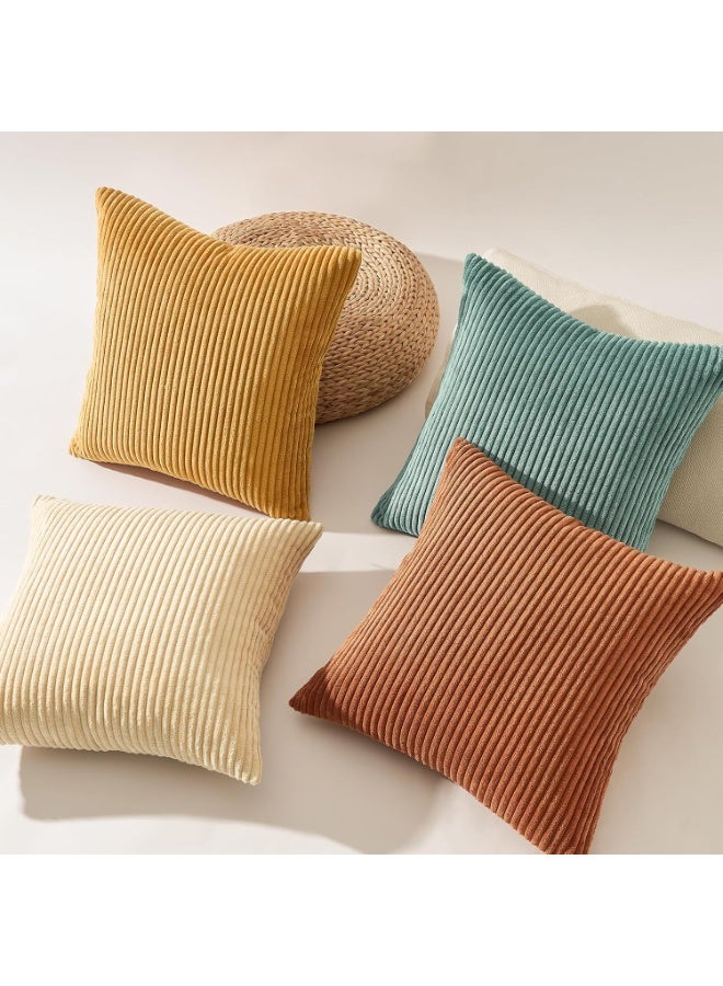 توب فينيل اغطية وسائد ديكورية، مجموعة من 4 قطع من المخمل الناعم بتصميم عصري مزدوج الجوانب، يمكن مزجها ومطابقتها لديكور المنزل الريفي بنمط بوهو (18 × 18 انش، برتقالي/ازرق مخضر) - Image 3
