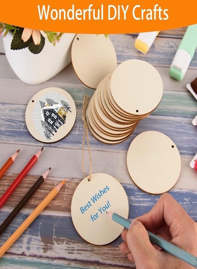 Curious Button 50 Pcs 3 Inch Unfinished Wood Circles Door Hanger, 3 Inch Natural Wooden Round Cutouts,2.7 mm Blank Round Wood, for DIY Crafts Project, Painting, Writing, Engraving, Home Wedding Decoration - Image 3