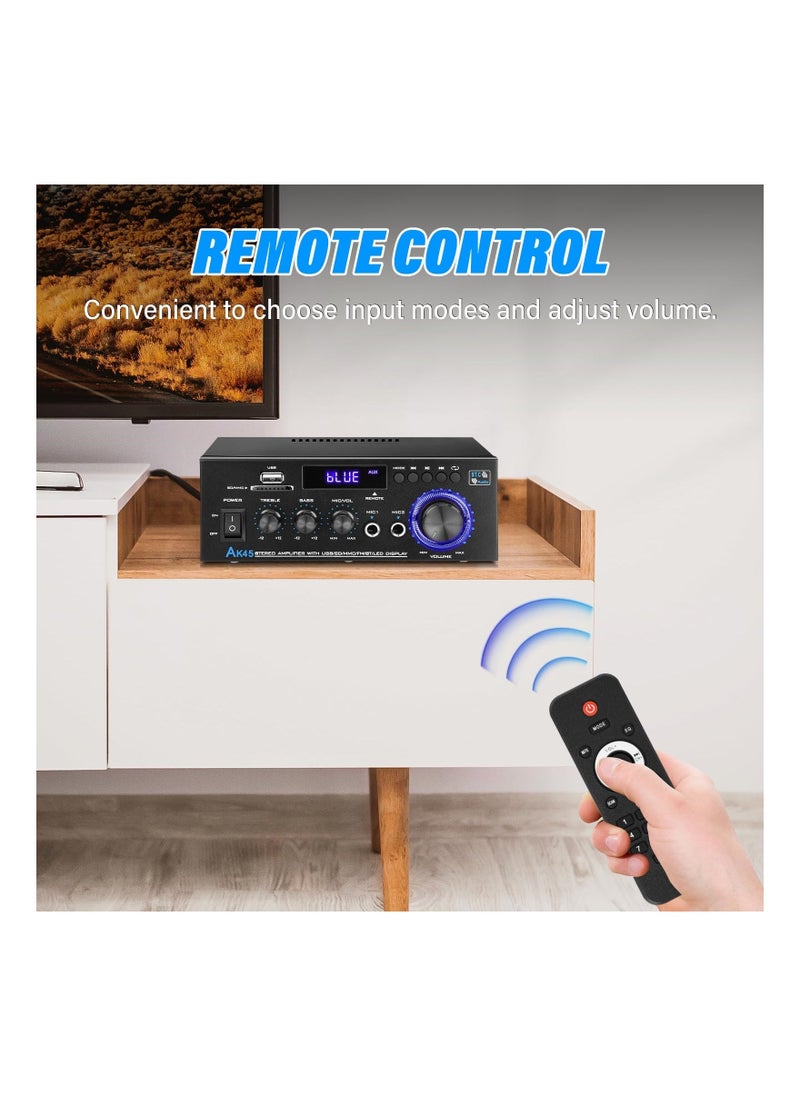 Generic Stereo Audio Amplifier, 2 Channel Wireless Bluetooth Receiver Home Theater Amplifier Remote Control System Home Amplifiers Bluetooth Audio Receiver Home Theater System for FM Radio, USB, SD Card  - Image 4