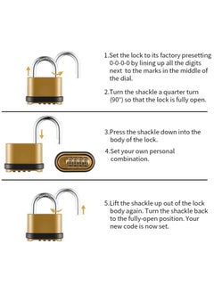 Generic Heavy Duty 4 Digit Combination Lock, Keyless Outdoor Security Padlock with Long Shackle, Ideal for Sheds, Lockers, Gyms, and Gates, Durable Brass Finish  - Image 5