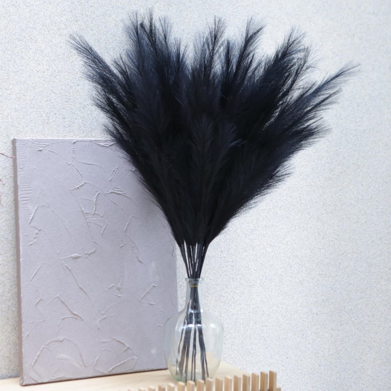 Qubitful Faux Pampas Grass Tall, 9 PCS 43''/ 110 cm Large Black Pampas Grass Decor, Fake Pompas Branches, Long Feathers for Floor Vase, Boho Flower Arrangement for Home Wedding Decor (Black) - Image 5