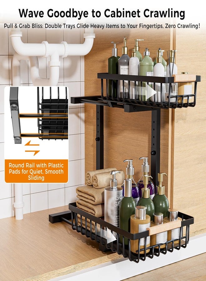 ENRUNEST Under Sink Organizer,2 Pack Under Kitchen Sink Organizer,2 Tier Sliding-Out,5 Level Height Adjustable,Thickened Carbon Steel,Anti-Rust Treatment,for Kitchen Bathroom Black - Image 5