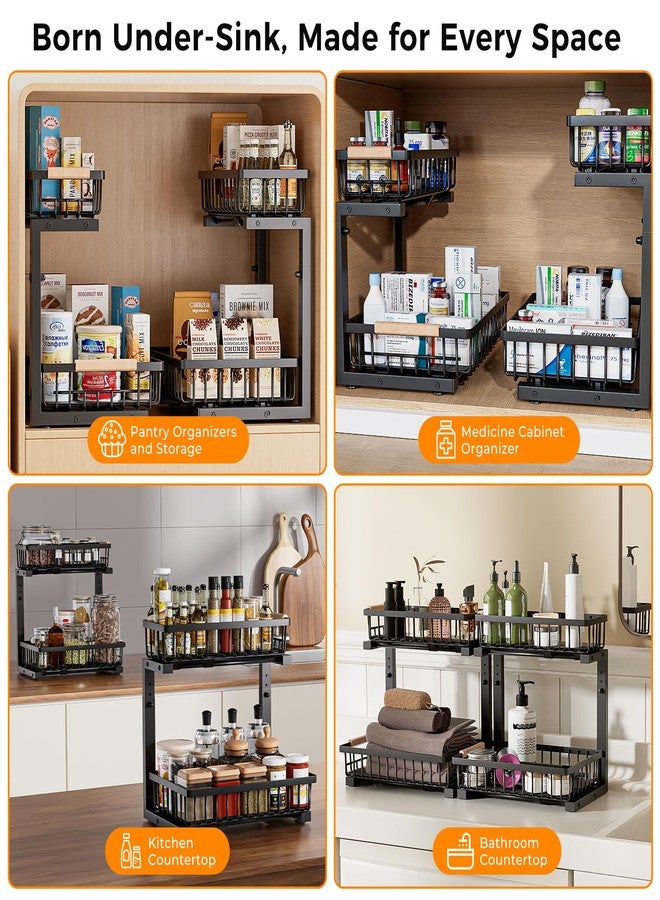 ENRUNEST Under Sink Organizer,2 Pack Under Kitchen Sink Organizer,2 Tier Sliding-Out,5 Level Height Adjustable,Thickened Carbon Steel,Anti-Rust Treatment,for Kitchen Bathroom Black - Image 3