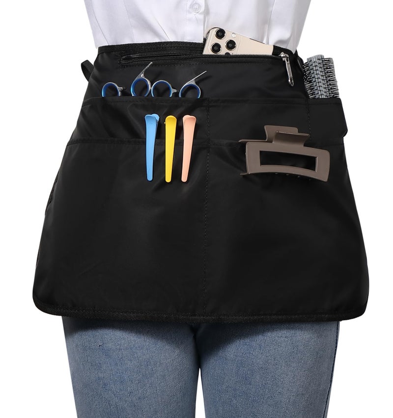 Bafelia Barber Apron with 6 Pockets, Waterproof and Bleach-proof Hair Stylist Apron for Men Women,Hairdresser Apron for Cosmetology (Black) - Image 1