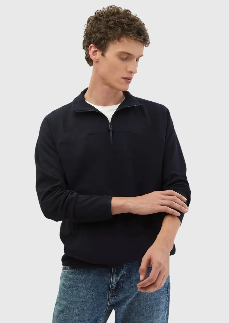 RAMSEY Navy Blue Turtleneck Plain Sweatshirt