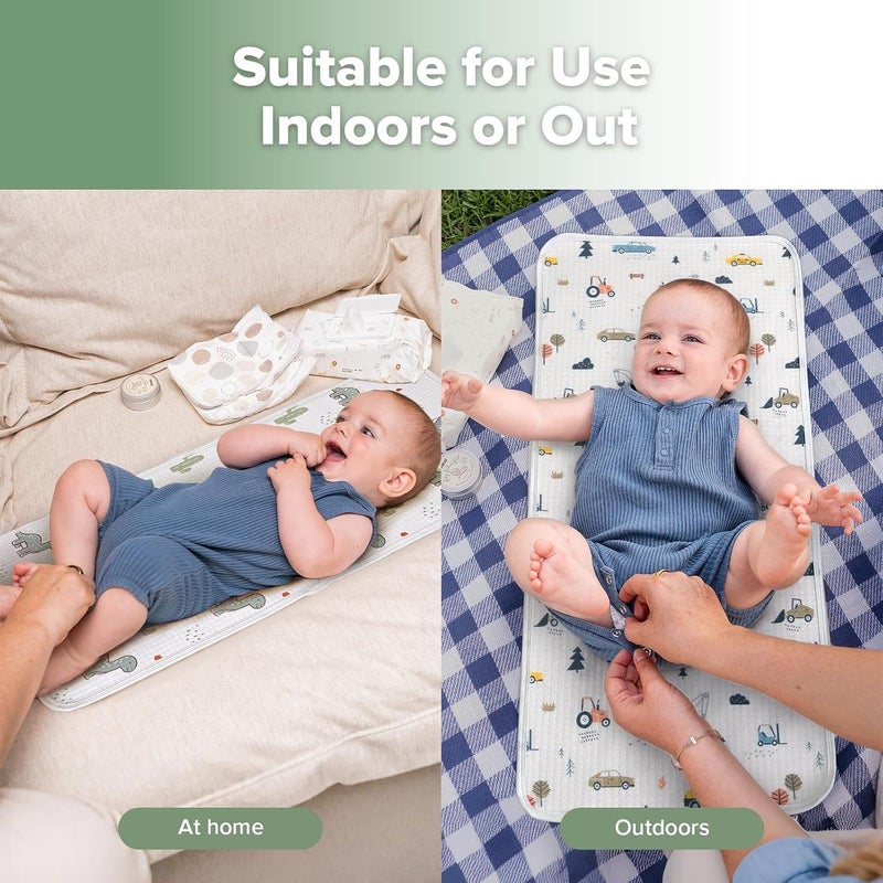 haakaa Waterproof Changing Pad Liners, 100% Cotton, Soft & Breathable (2pcs, 13" x 27.5" Construction Crew+Dino Land) - Image 4