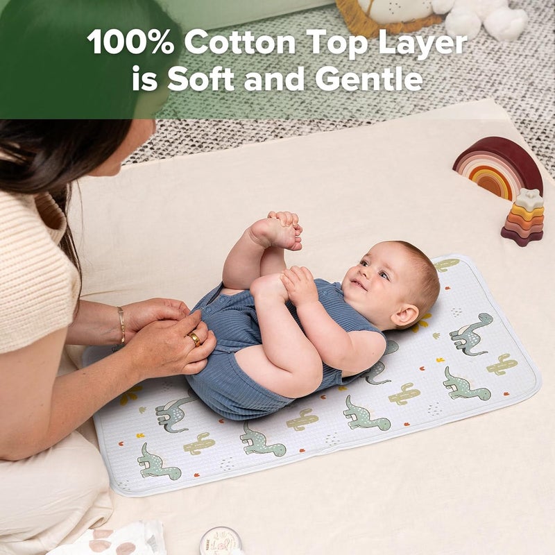 haakaa Waterproof Changing Pad Liners, 100% Cotton, Soft & Breathable (2pcs, 13" x 27.5" Construction Crew+Dino Land) - Image 2
