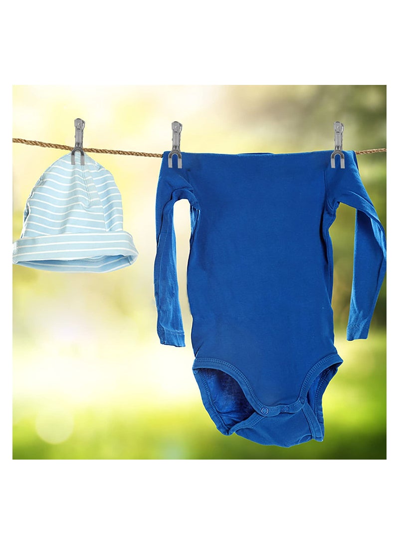 Clothes Pegs, Large Pegs Stainless Steel Windproof Clothes Hanging Peg, Clip Windproof hanger clip Silver ​Strong Elasticity, 12pack 8.5cm - Image 3